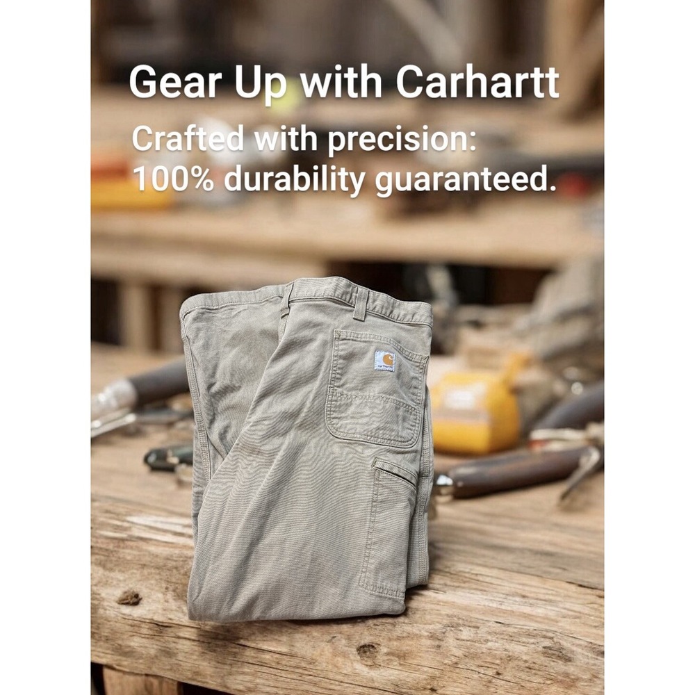 Carhartt 42 x 30 Mens Khaki Relaxed Fit Canvas Work Pants 5 Pocket . Durable